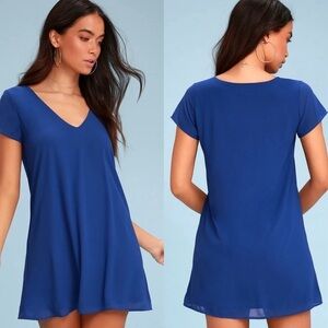 Lulus Royal Blue V-Neck Mini Shift Dress | Size M | Short Sleeve Loose Fit